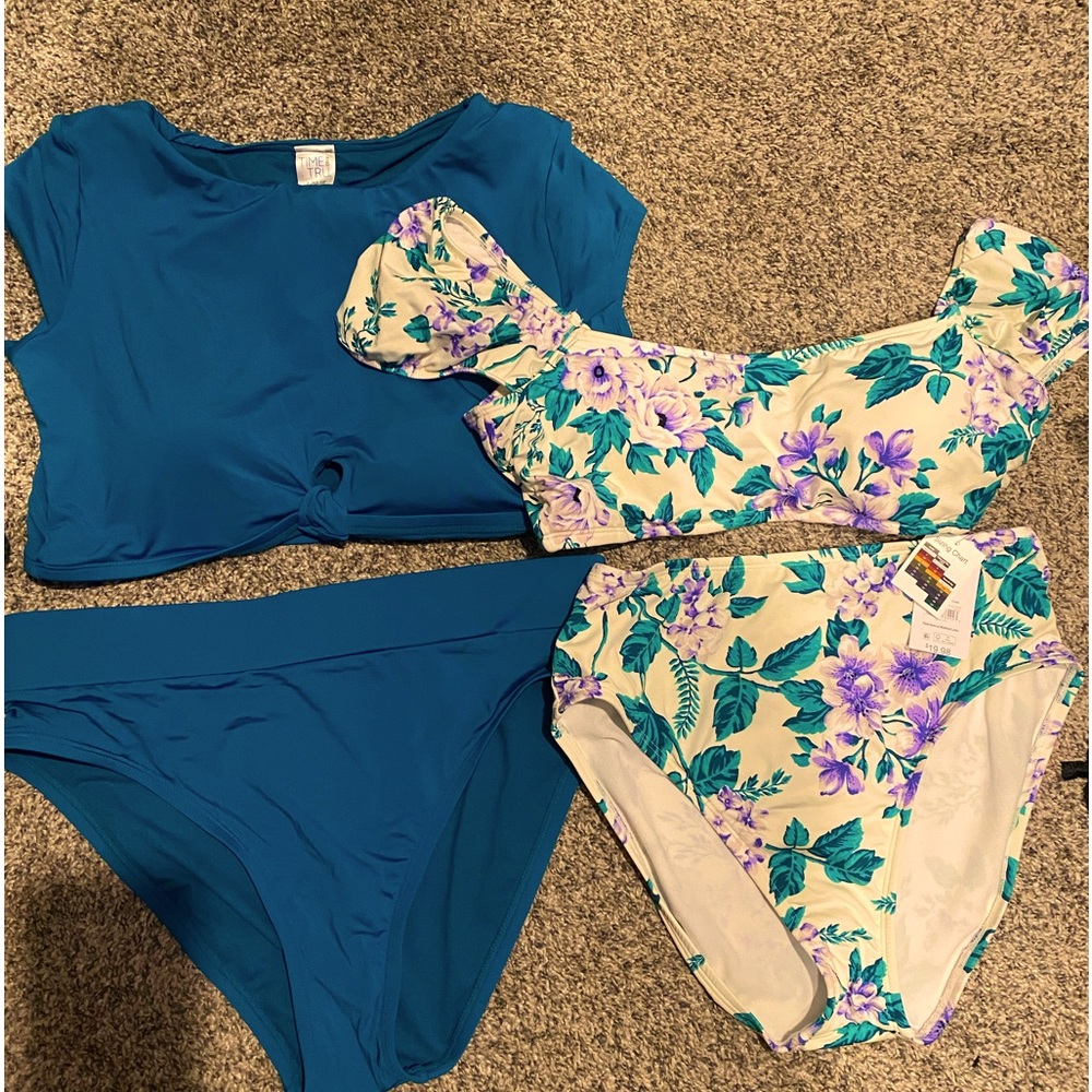 Beautiful pair of mix and match NWT high waisted old the shoulder swim suits